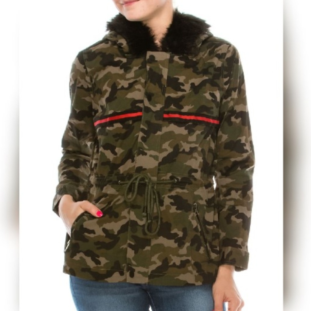 Women's camo jacket coat fur hoodie